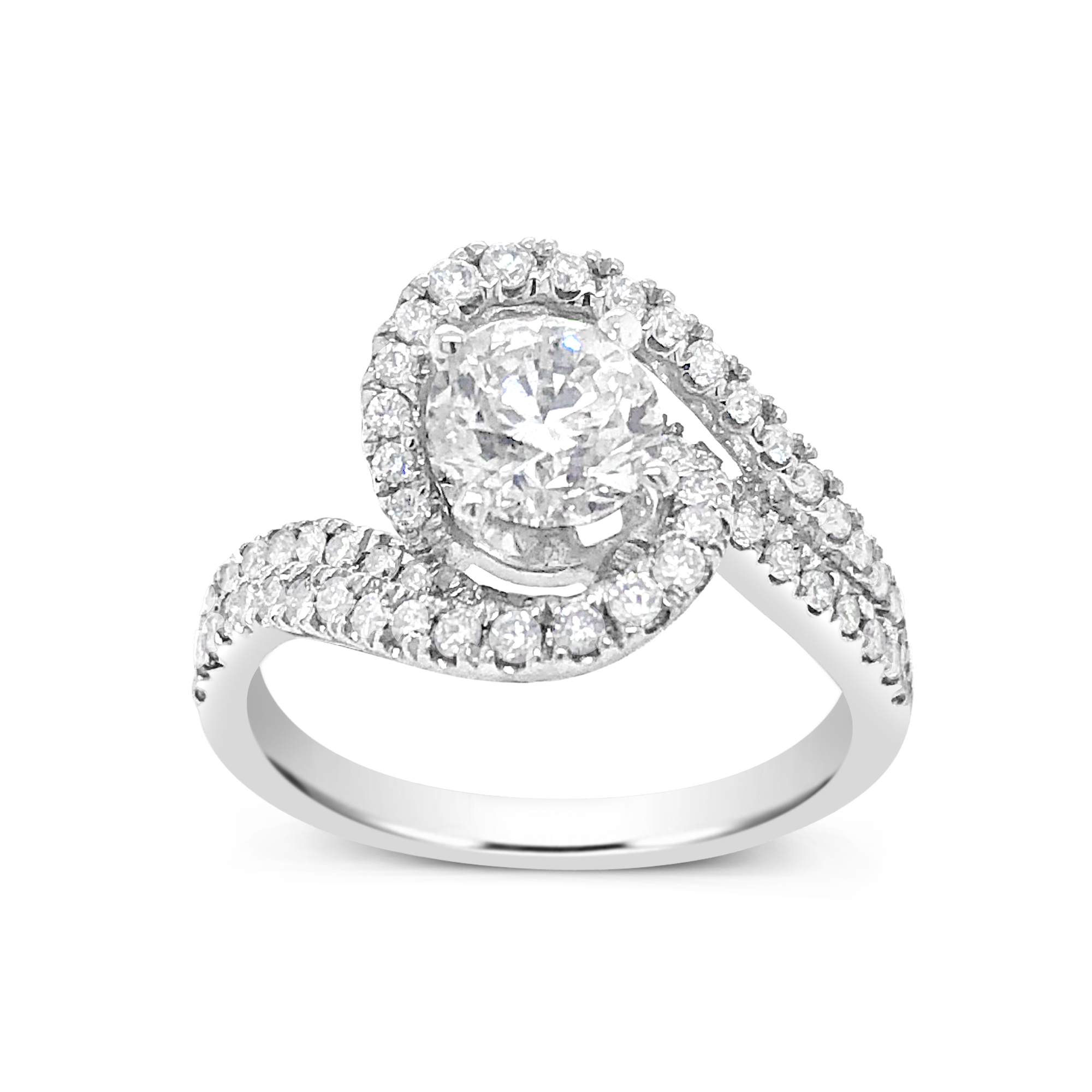 Diamond Halo Engagement Ring 1.55 CTW Round Cut 14K White Gold