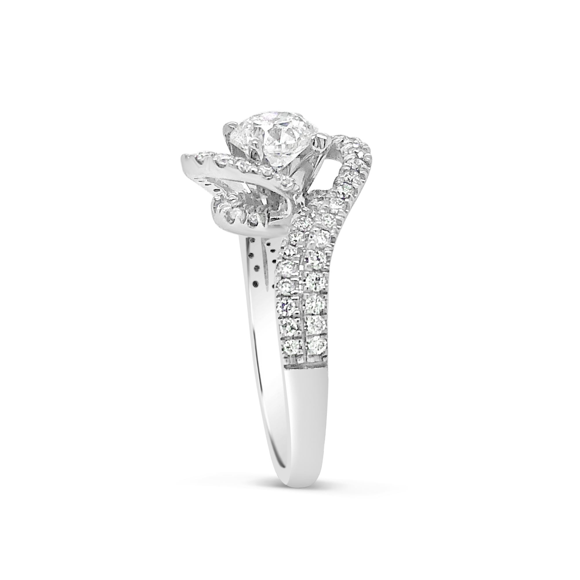 Diamond Halo Engagement Ring 1.55 CTW Round Cut 14K White Gold