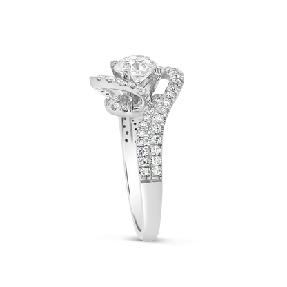 Diamond Halo Engagement Ring 1.55 CTW Round Cut 14K White Gold