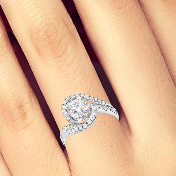 Diamond Halo Engagement Ring 1.55 CTW Round Cut 14K White Gold