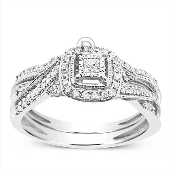 Diamond Halo Engagement Ring .25 CTW Princess w/ Round Cut 10K White Gold
