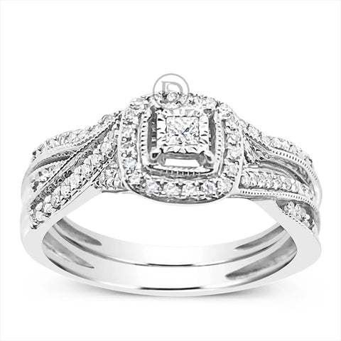Diamond Halo Engagement Ring .25 CTW Princess w/ Round Cut 10K White Gold