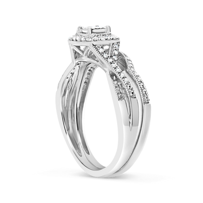 Diamond Halo Engagement Ring .25 CTW Princess w/ Round Cut 10K White Gold