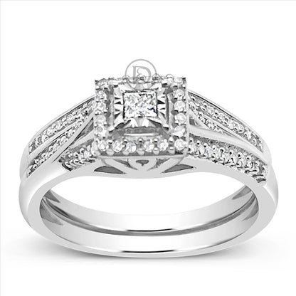 Diamond Halo Engagement Ring .25 CTW Princess w/ Round Cut 10K White Gold