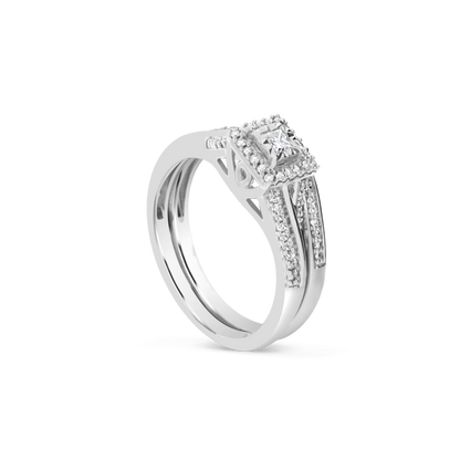 Diamond Halo Engagement Ring .25 CTW Princess w/ Round Cut 10K White Gold