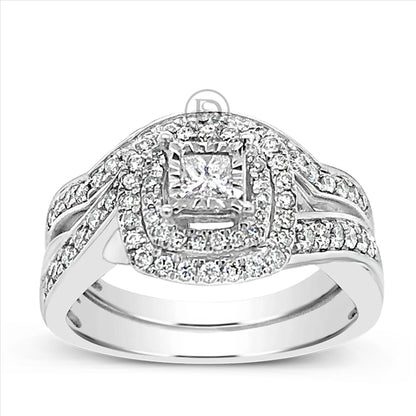 Diamond Halo Engagement Ring .50 CTW Round Cut 14K White Gold