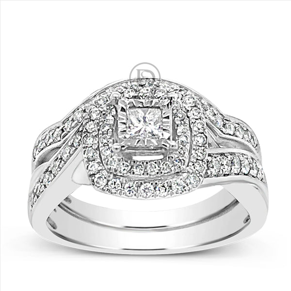 Diamond Halo Engagement Ring .50 CTW Round Cut 14K White Gold