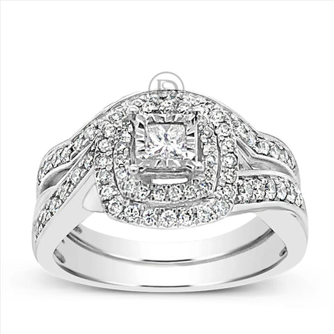 Diamond Halo Engagement Ring .50 CTW Round Cut 14K White Gold