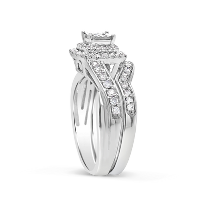 Diamond Halo Engagement Ring .50 CTW Round Cut 14K White Gold