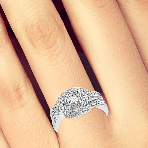 Diamond Halo Engagement Ring .50 CTW Round Cut 14K White Gold