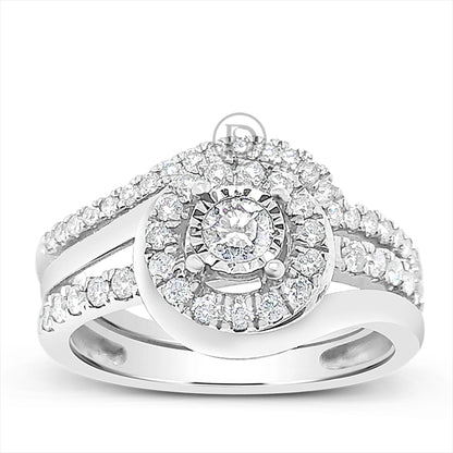 Diamond Halo Engagement Ring .65 CTW Round Cut 14K White Gold