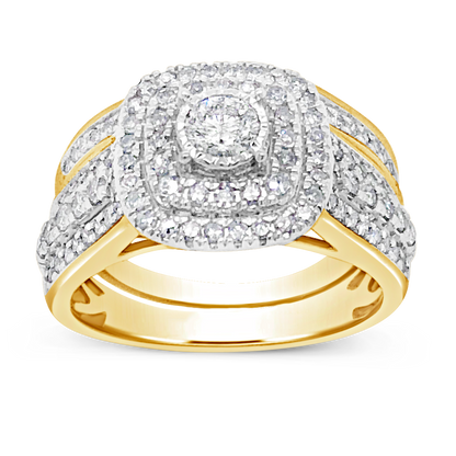 Diamond Halo Engagement Ring 1 CTW Round Cut 14K Yellow Gold