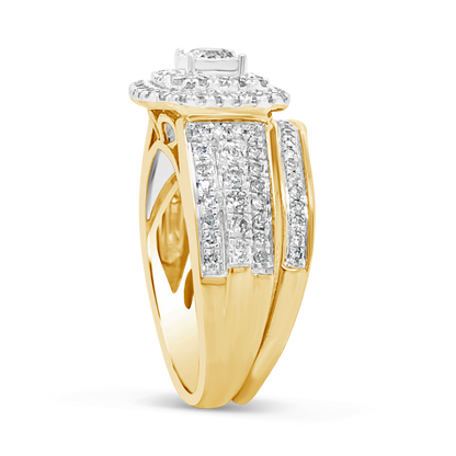Diamond Halo Engagement Ring 1 CTW Round Cut 14K Yellow Gold
