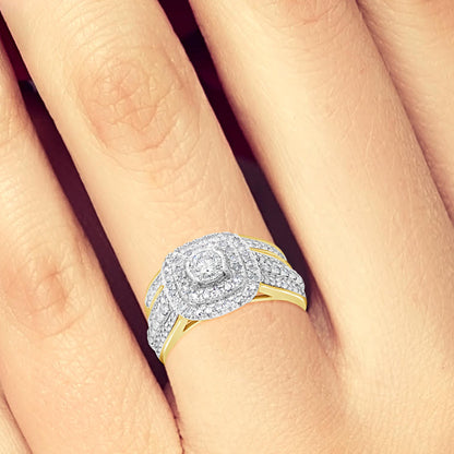 Diamond Halo Engagement Ring 1 CTW Round Cut 14K Yellow Gold