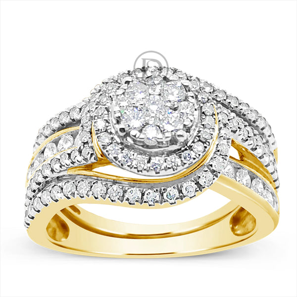 Diamond Halo Engagement Ring 1 CTW 14K Round Cut Yellow Gold
