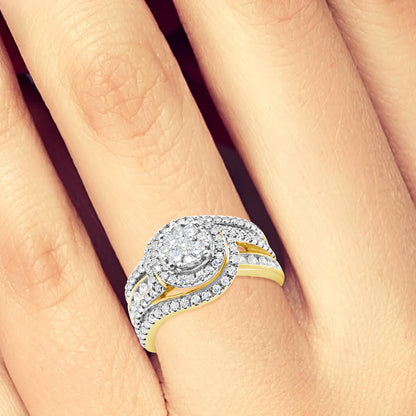 Diamond Halo Engagement Ring 1 CTW 14K Round Cut Yellow Gold