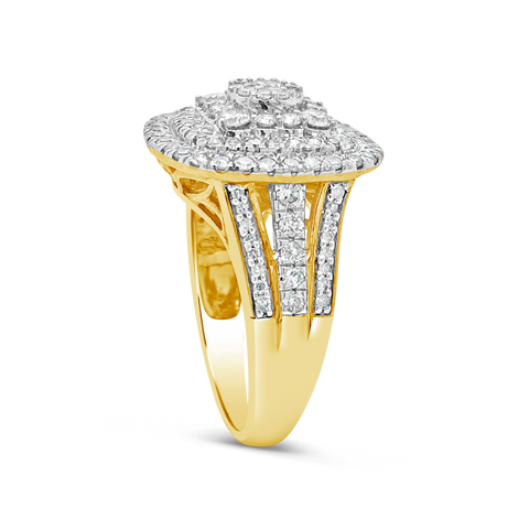 Diamond Halo Ring 1.50 CTW Round Cut 10K Yellow Gold