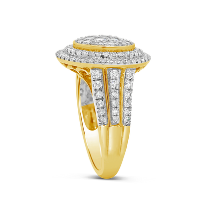 Diamond Halo Ring 1.50 CTW Round Cut 10K Yellow Gold