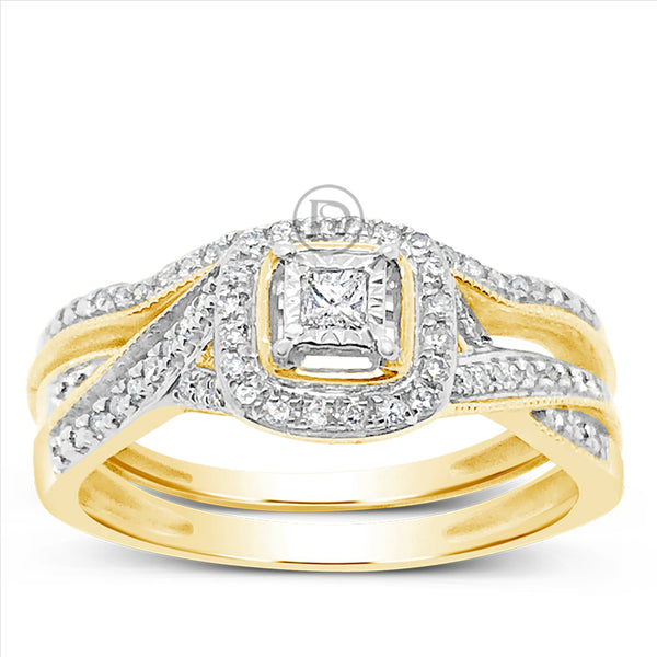 Diamond Halo Engagement Ring .25 CTW Princess & Round 10K Yellow Gold