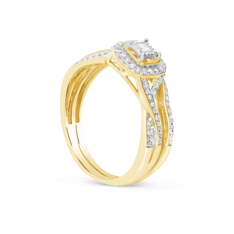 Diamond Halo Engagement Ring .25 CTW Princess & Round 10K Yellow Gold