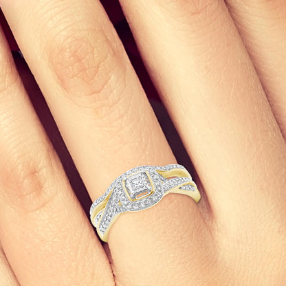 Diamond Halo Engagement Ring .25 CTW Princess & Round 10K Yellow Gold