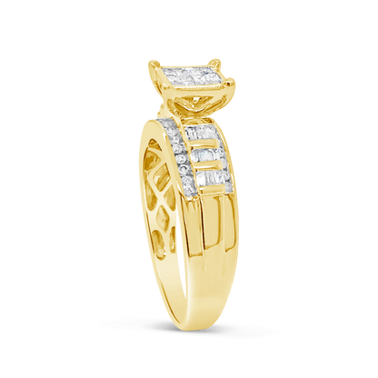 Diamond Engagement Ring .50 CTW Princess & Round Cut w/ Baguettes 10K Yellow Gold