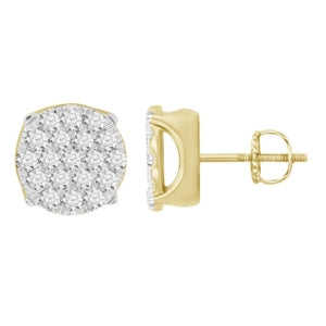 MEN'S EARRINGS 1 CT ROUND DIAMOND 10K YELLOW GOLD