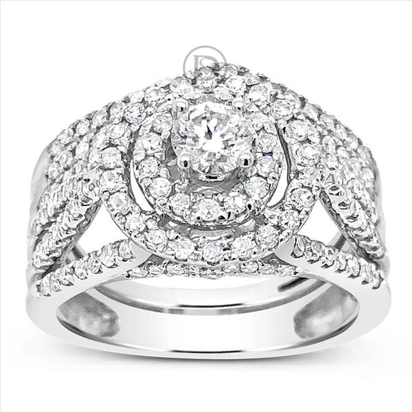 Diamond Halo Engagement Ring 1 CTW Round Cut 14K White Gold