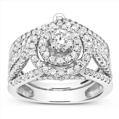 Diamond Halo Engagement Ring 1 CTW Round Cut 14K White Gold