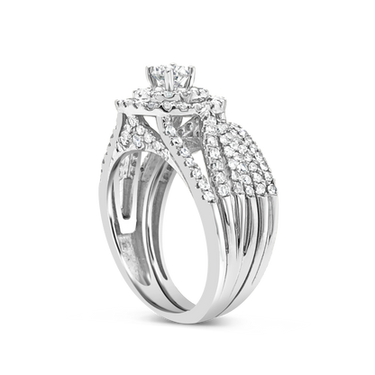 Diamond Halo Engagement Ring 1 CTW Round Cut 14K White Gold