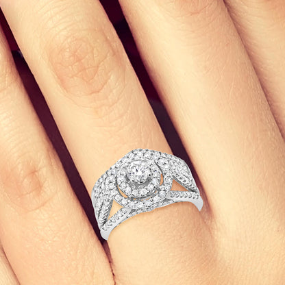 Diamond Halo Engagement Ring 1 CTW Round Cut 14K White Gold