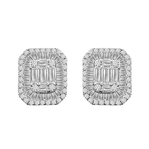 LADIES EARRINGS 7/8 CT ROUND/BAGUETTE DIAMOND 14K YELLOW GOLD