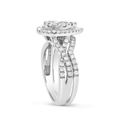 Diamond Halo Pear Shaped Engagement Ring 1 CTW Round Cut 14K White Gold