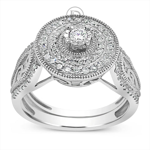 Diamond Halo Engagement Ring .50 CTW 10K White Gold Bridal Set