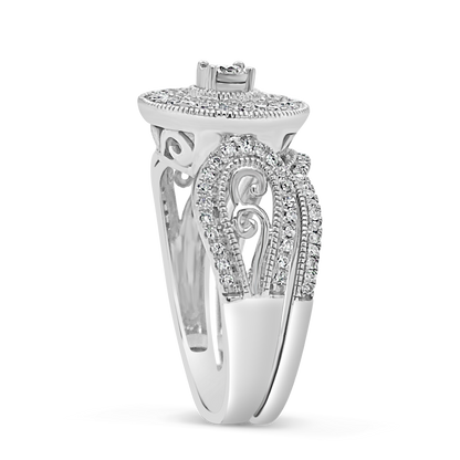 Diamond Halo Engagement Ring .50 CTW 10K White Gold Bridal Set