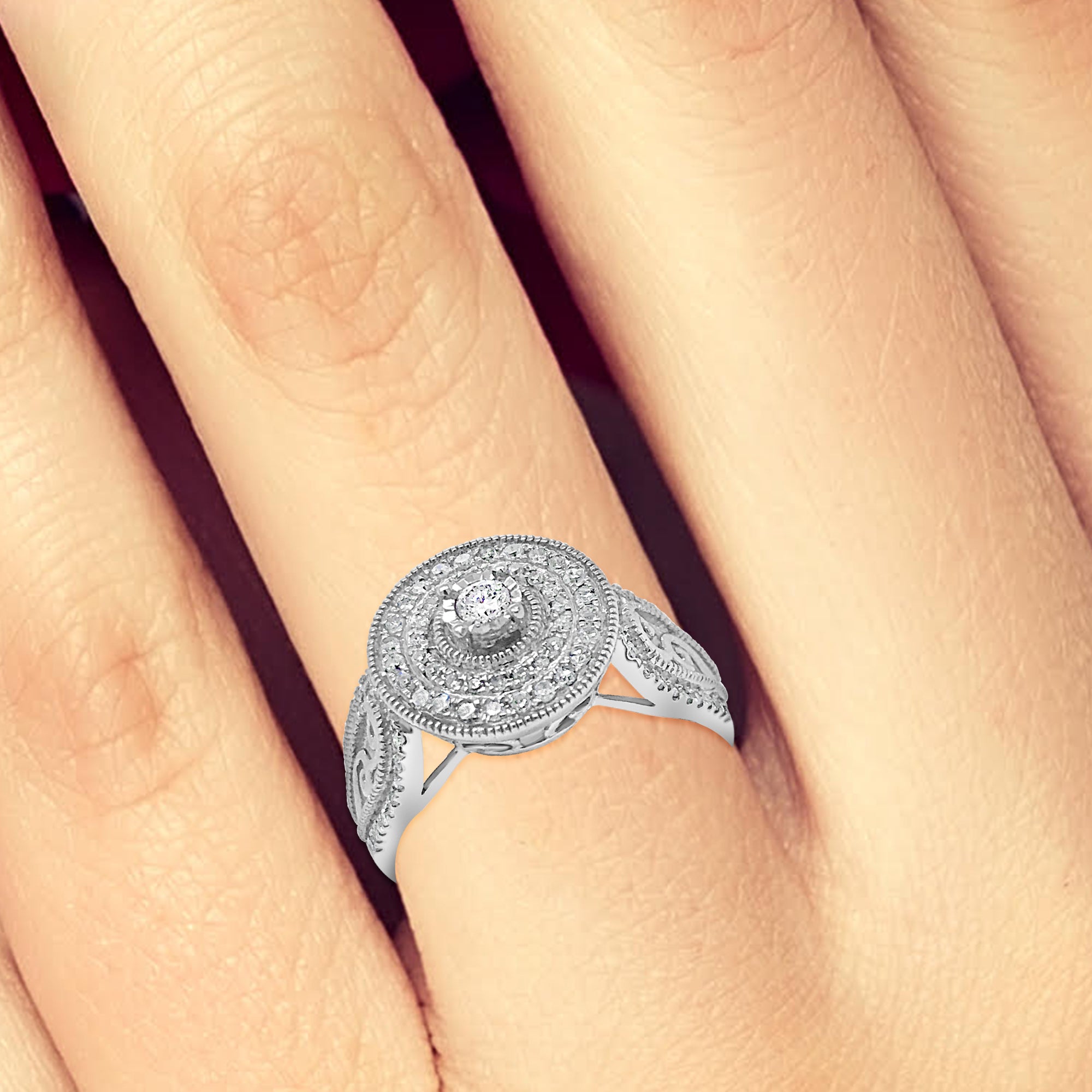 Diamond Halo Engagement Ring .50 CTW 10K White Gold Bridal Set