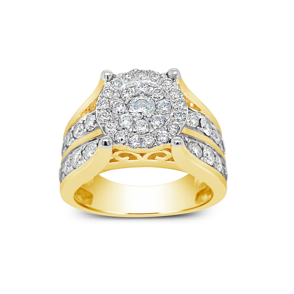 Diamond Halo Ring 2 CTW Round Cut 10K Yellow Gold