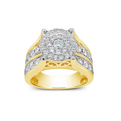 Diamond Halo Ring 2 CTW Round Cut 10K Yellow Gold