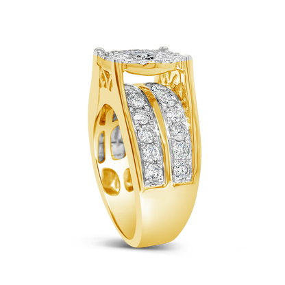 Diamond Halo Ring 2 CTW Round Cut 10K Yellow Gold