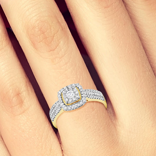 Diamond Halo Engagement Ring .33 CTW Round Cut 10K Yellow Gold