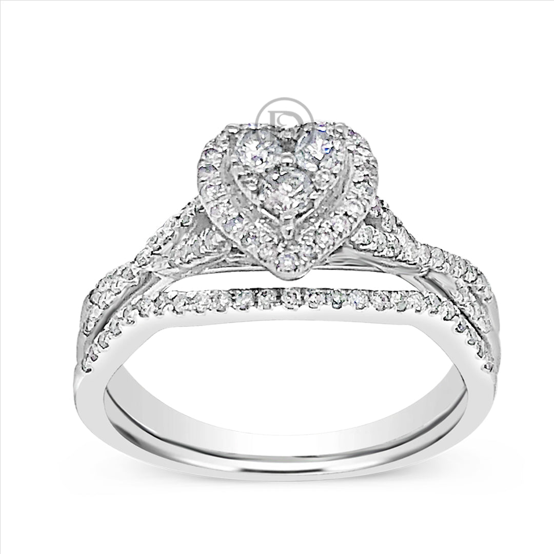Diamond Heart Halo Engagement Ring .50 CTW Round Cut 10K White Gold