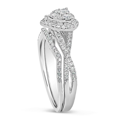 Diamond Heart Halo Engagement Ring .50 CTW Round Cut 10K White Gold