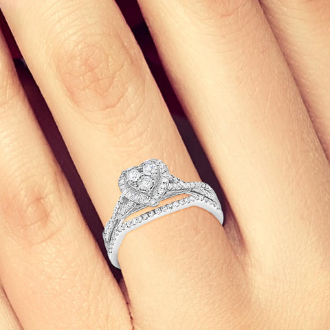 Diamond Heart Halo Engagement Ring .50 CTW Round Cut 10K White Gold