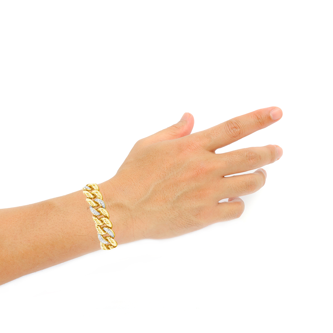 10K Solid Yellow Gold .45CT tw Round Cut Diamond Cuban Link Bracelet