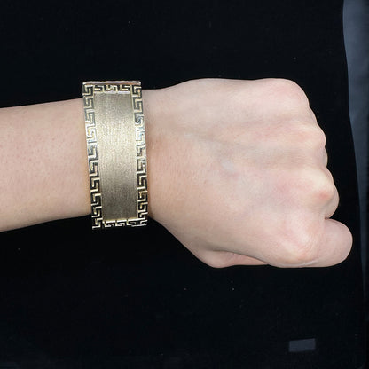 10K yellow gold ID bracelet with Medusa and Greek Key
