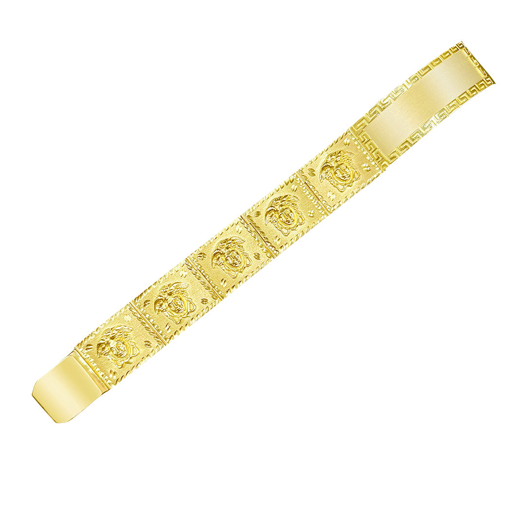 10K yellow gold ID bracelet with Medusa and Greek Key
