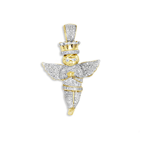 10KY 0.50CTW DIAMOND ANGEL PENDANT WITH CROWN