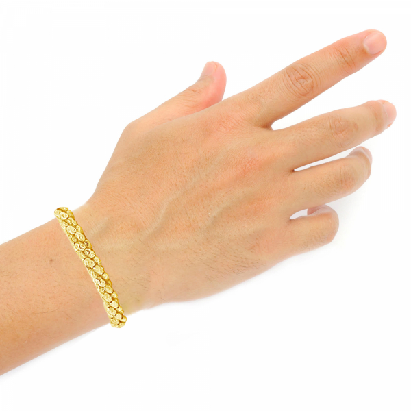 10K Yellow Gold  Row Barrel Moon Cut Bracelet