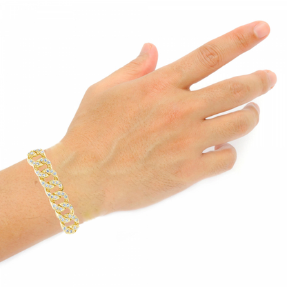 10K Solid Yellow Gold Miami Cuban Link Bracelet w/ CZ's