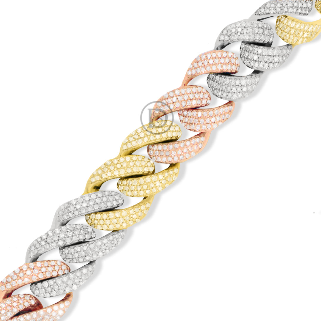 10K tricolor gold men's bracelet with 4.02 ct diamonds